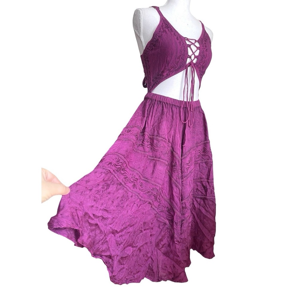 NWT Magenta Bohemian Renaissance Cut Out Midi Dress Festival  Boho Y2k Resort L - Picture 4 of 15